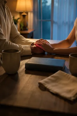Couple Praying Hand in Hand at Dawn