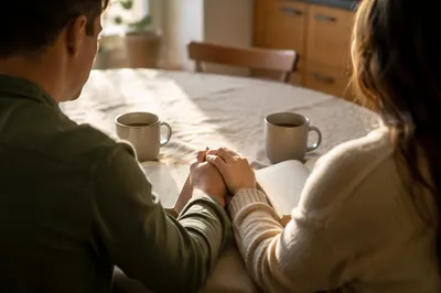 Couple Praying Together at Morning Table