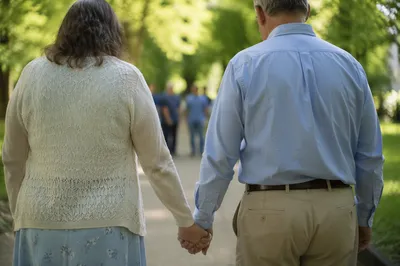 Middle-Aged Couple Praying Hand in Hand