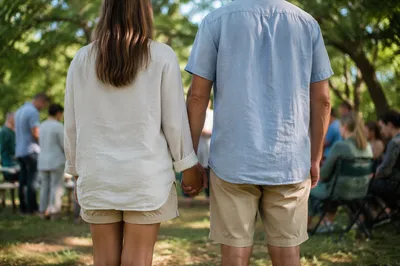 Couple Praying Hand in Hand Outdoors