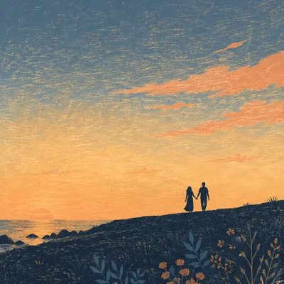 Romantic Beach Sunset Couple Silhouette