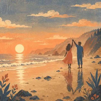 Romantic Sunset Beach Couple Silhouette