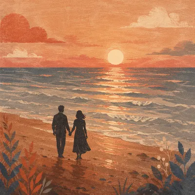 Couple Holding Hands on Sunset Beach