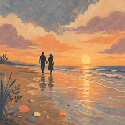 Couple Holding Hands at Sunset Beach