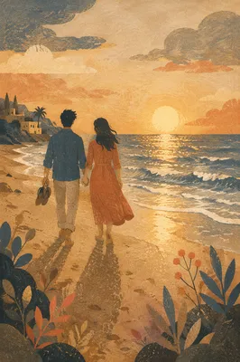 Couple Holding Hands on Sunset Beach