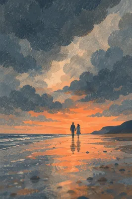 Couple Walking Hand in Hand at Sunset
