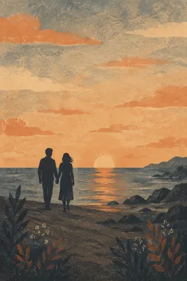 Couple Walking Hand in Hand at Sunset