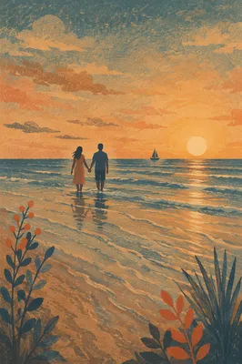 Couple Walking Hand in Hand at Sunset Beach
