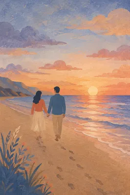 Couple Holding Hands at Sunset Beach