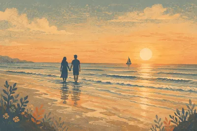 Couple Holding Hands at Sunset Beach