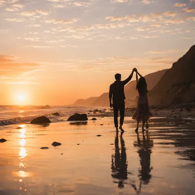 Romantic Sunset Beach Couple Silhouette