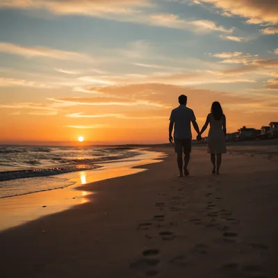 Couple Holding Hands on Sunset Beach