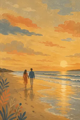 Couple Walking at Sunset Beach