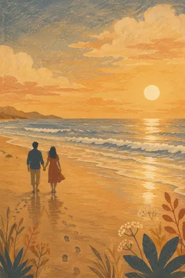 Couple Walking Hand in Hand at Sunset