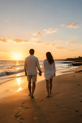 Couple Walking Hand in Hand at Sunset