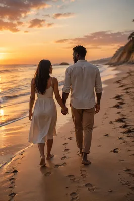 Couple Walking Hand in Hand at Sunset