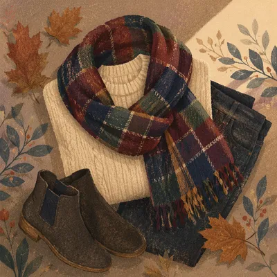 Cozy Autumn Outfit on Rustic Wood
