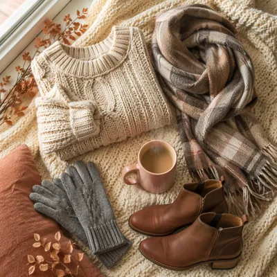 Cozy Autumn Outfit Flat Lay with Sweater