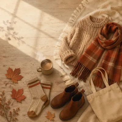 Cozy Autumn Outfit Flat Lay Scene