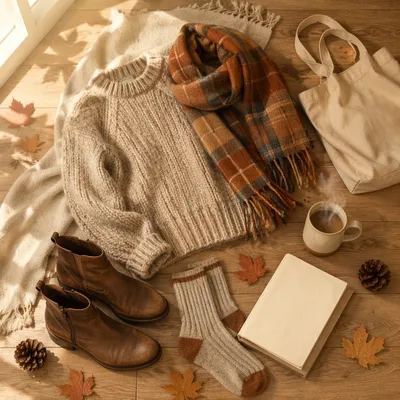 Cozy Autumn Outfit Flat Lay Scene