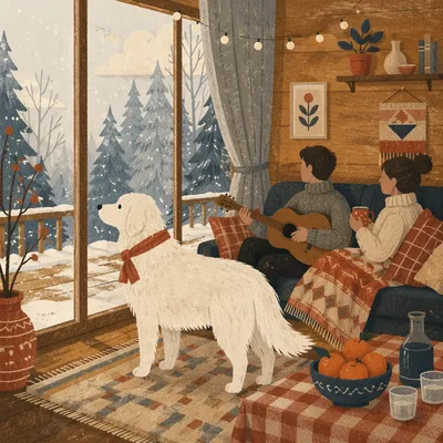 Cozy Cabin Window View with Snow