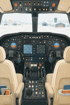 Winter Preflight Cockpit With Snowy Airfield