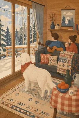 Cozy Cabin Window View with Snow