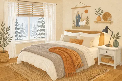 Cozy Snowy Cabin Bedroom Retreat