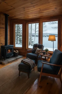 Cozy Cabin Window View in Winter