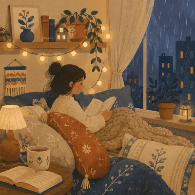 Cozy Reading Corner with Fairy Lights