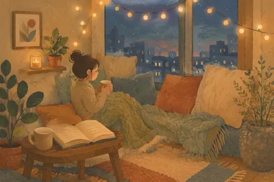 Cozy Reading Nook with Fairy Lights