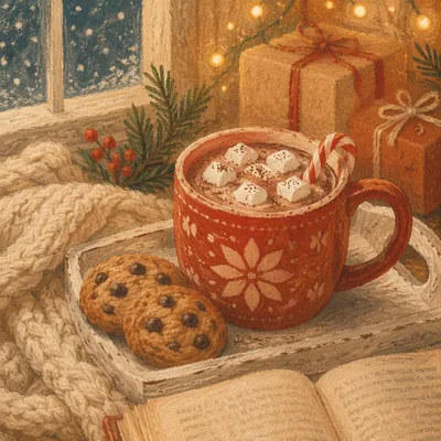 Cozy Winter Reading Nook with Hot Cocoa