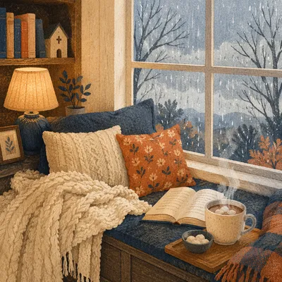Cozy Reading Nook with Hot Cocoa