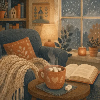 Cozy Reading Nook with Hot Cocoa