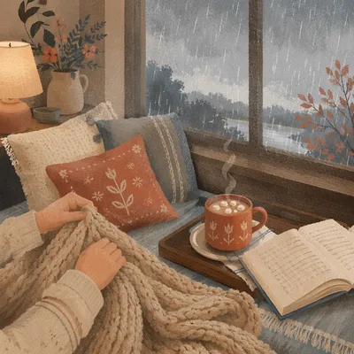 Cozy Reading Nook with Hot Cocoa