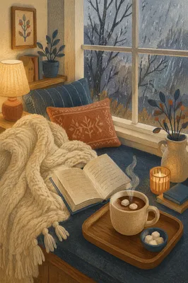 Cozy Reading Nook with Hot Cocoa