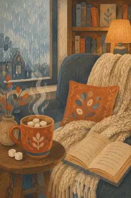 Cozy Reading Nook with Hot Cocoa