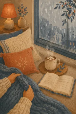 Cozy Reading Nook with Hot Cocoa
