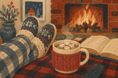 Cozy Winter Reading Nook with Hot Cocoa