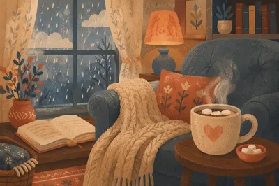 Cozy Reading Nook with Hot Cocoa
