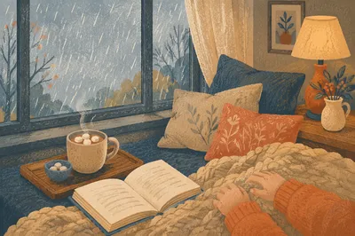 Cozy Reading Nook with Hot Cocoa