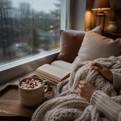 Cozy Reading Nook with Hot Cocoa