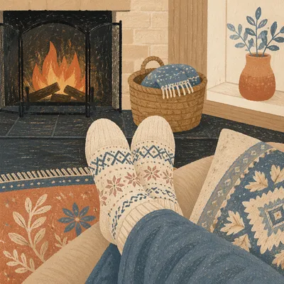 Cozy Knit Socks by Warm Fireplace