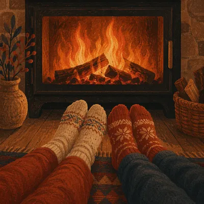 Cozy Sock Feet by Warm Fireplace
