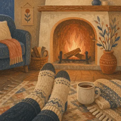 Cozy Socks by Glowing Fireplace