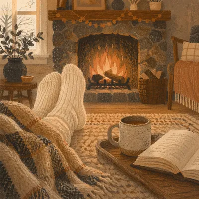 Cozy Knit Socks by Fireplace