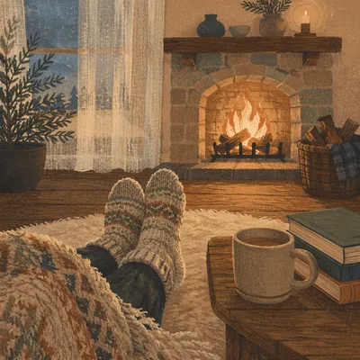 Cozy Socks by Fireplace Winter Evening