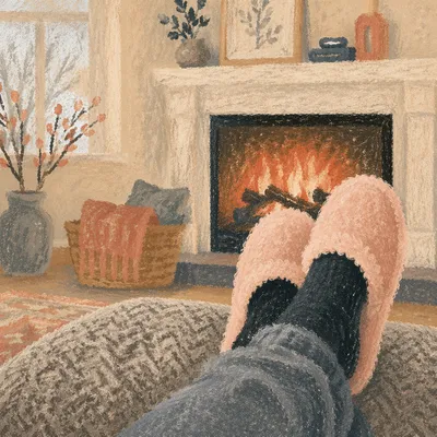 Cozy Slippers by Fireplace Winter Relaxation
