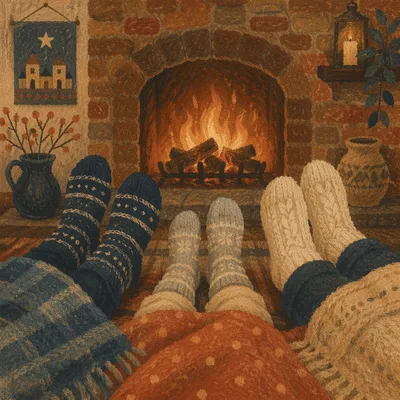 Cozy Socked Feet by Fireplace