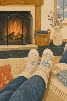 Cozy Knit Socks by Warm Fireplace